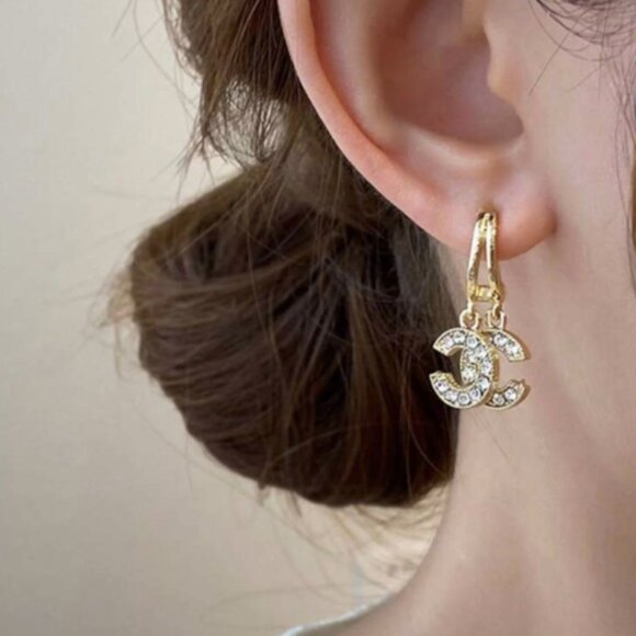 Crystal Double-C Drop Earrings | 14K Gold Filled over Sterling Silver - Picture 3 of 4